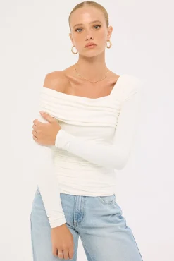 Sierra One Shoulder Long Sleeve Top White