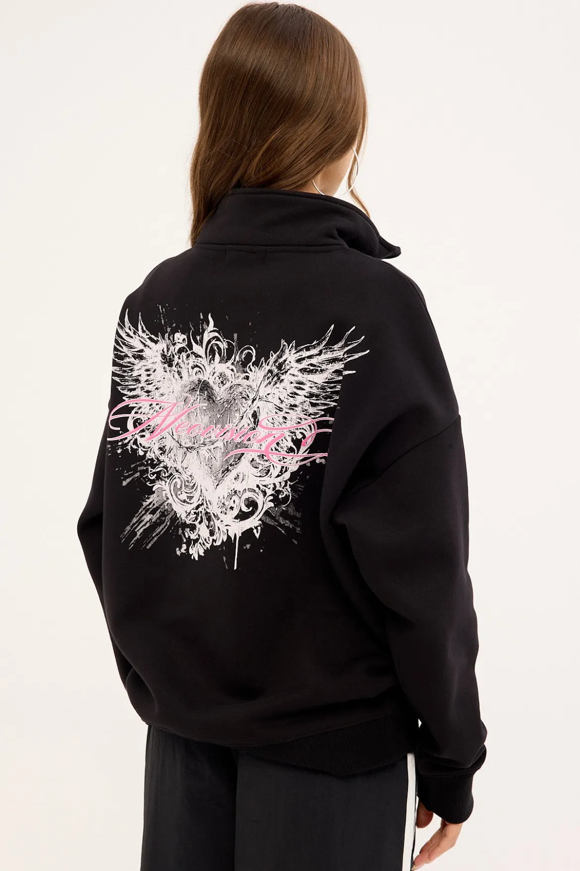 Skarla Relaxed Quarter Zip Crew Black