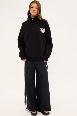 Skarla Relaxed Quarter Zip Crew Black