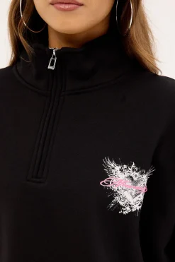 Skarla Relaxed Quarter Zip Crew Black