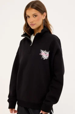 Skarla Relaxed Quarter Zip Crew Black