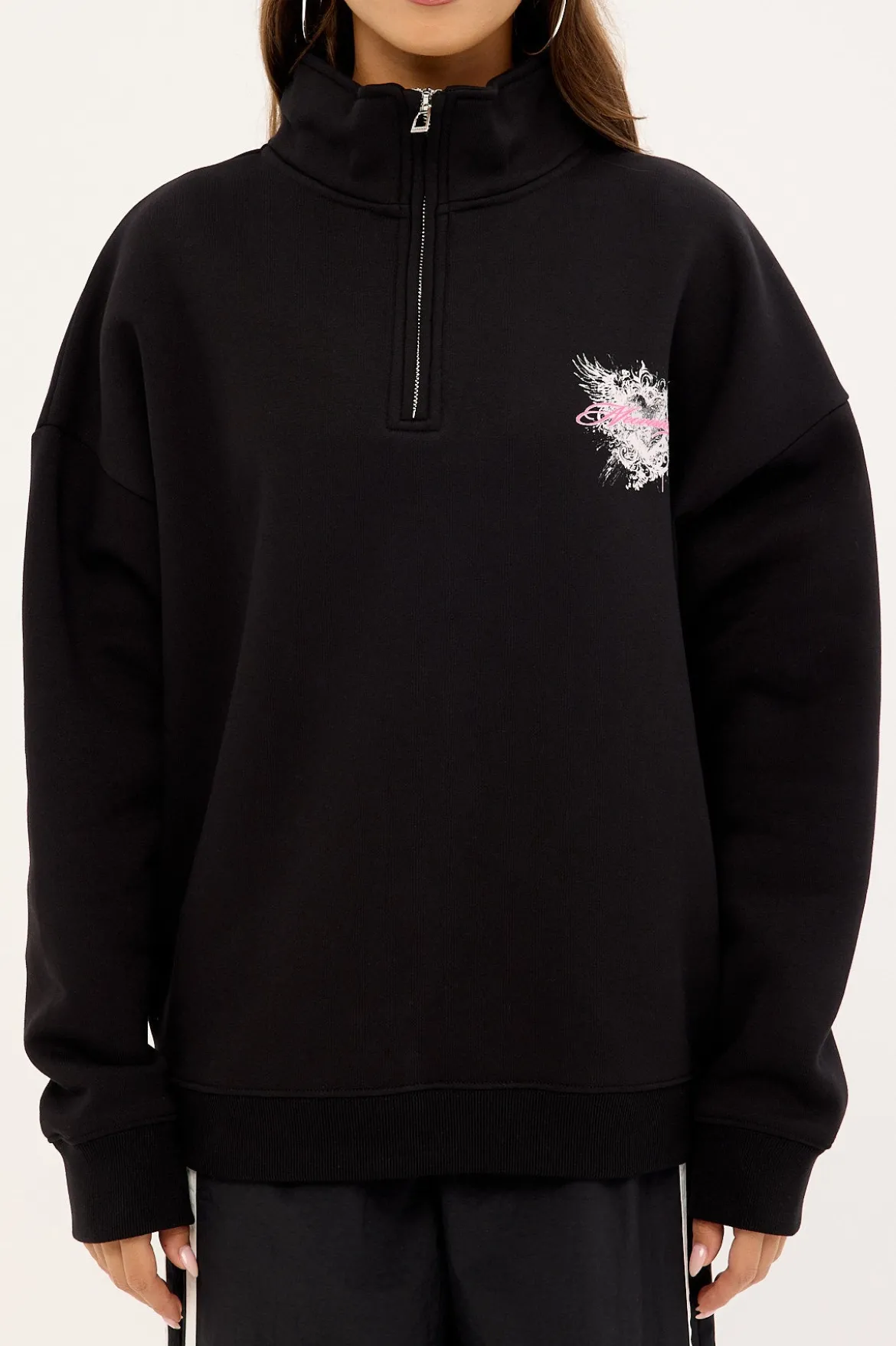 Skarla Relaxed Quarter Zip Crew Black
