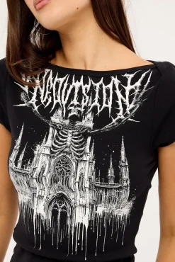 Skull Preacher Boat Neck Tee Black