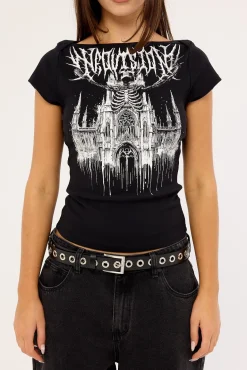 Skull Preacher Boat Neck Tee Black
