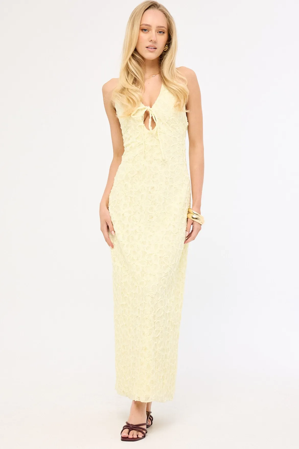 Skye Halter Midi Dress Lemon