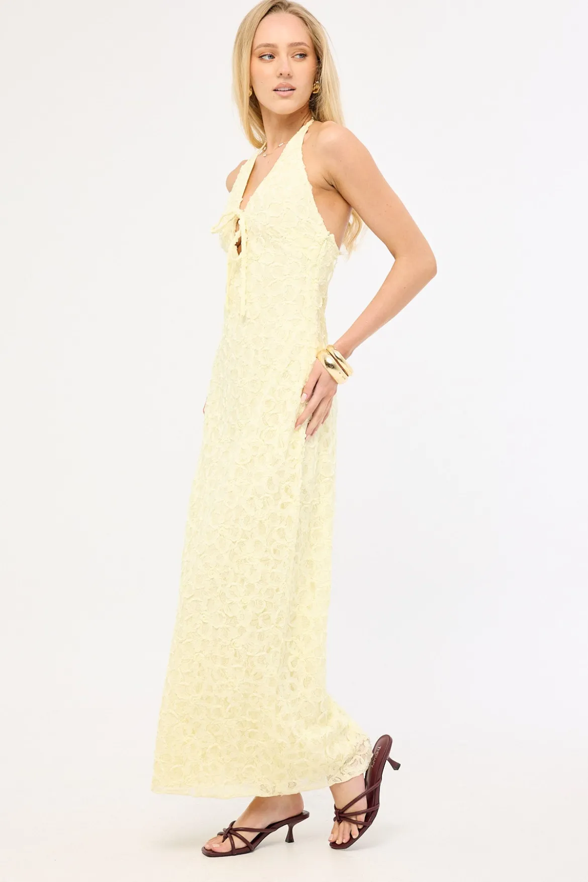 Skye Halter Midi Dress Lemon