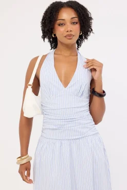Skye Stripe Halter Maxi Dress Blue Stripe