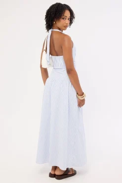 Skye Stripe Halter Maxi Dress Blue Stripe