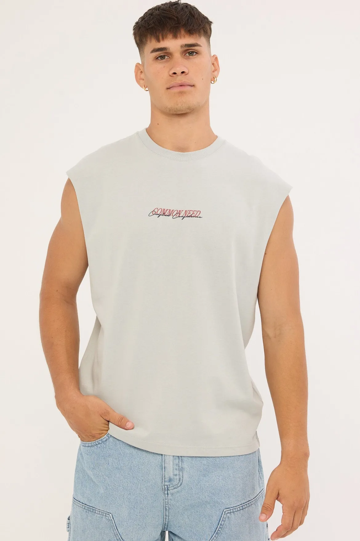 Slant Muscle Tank Grey