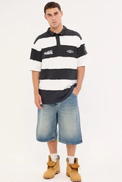 Slash Short Sleeve Oversize Polo Black/White