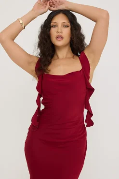 Slight Cowl Ruffle Maxi Dress Wine