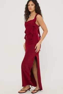Slight Cowl Ruffle Maxi Dress Wine