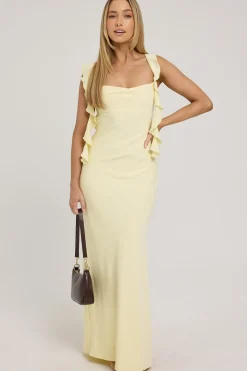 Slight Cowl Ruffle Maxi Dress Lemon