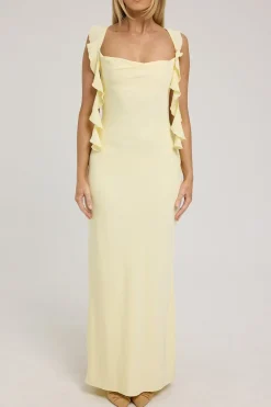Slight Cowl Ruffle Maxi Dress Lemon