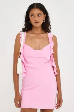 Slight Cowl Ruffle Mini Dress Pink