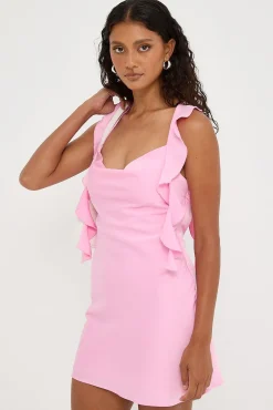 Slight Cowl Ruffle Mini Dress Pink