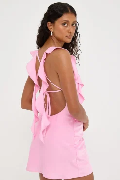 Slight Cowl Ruffle Mini Dress Pink