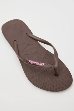 Slim Rubber Logo Thong Brown/Pink
