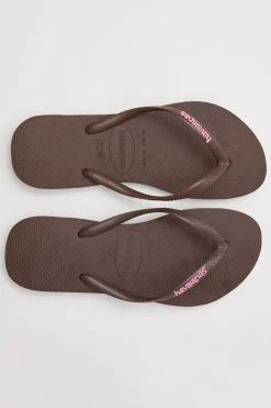 Slim Rubber Logo Thong Brown/Pink