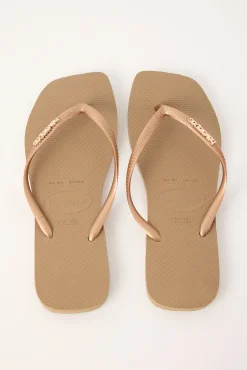 Slim Square Logo Metallic Thong Rose Gold