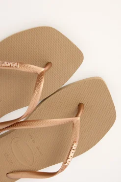 Slim Square Logo Metallic Thong Rose Gold