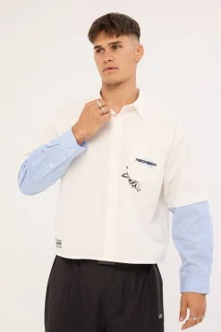 Smudge Cropped Long Sleeve Shirt White