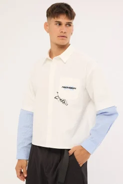 Smudge Cropped Long Sleeve Shirt White
