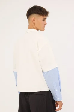 Smudge Cropped Long Sleeve Shirt White