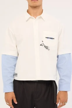 Smudge Cropped Long Sleeve Shirt White