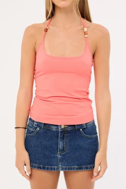 Sol Beaded Halter Top Coral