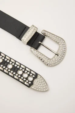 Solder Studded Rhinestone Belt Black