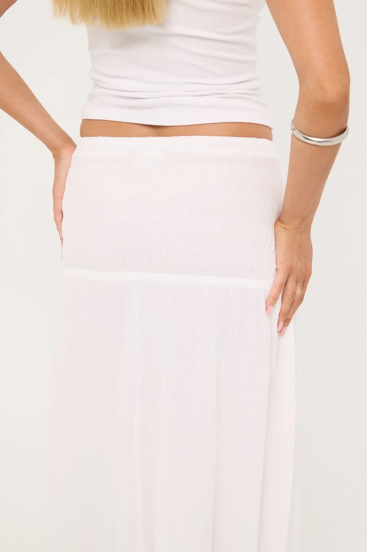 Solene Shirred Maxi Skirt White