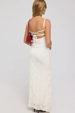 Soraka Lace Up Back Midi Dress White