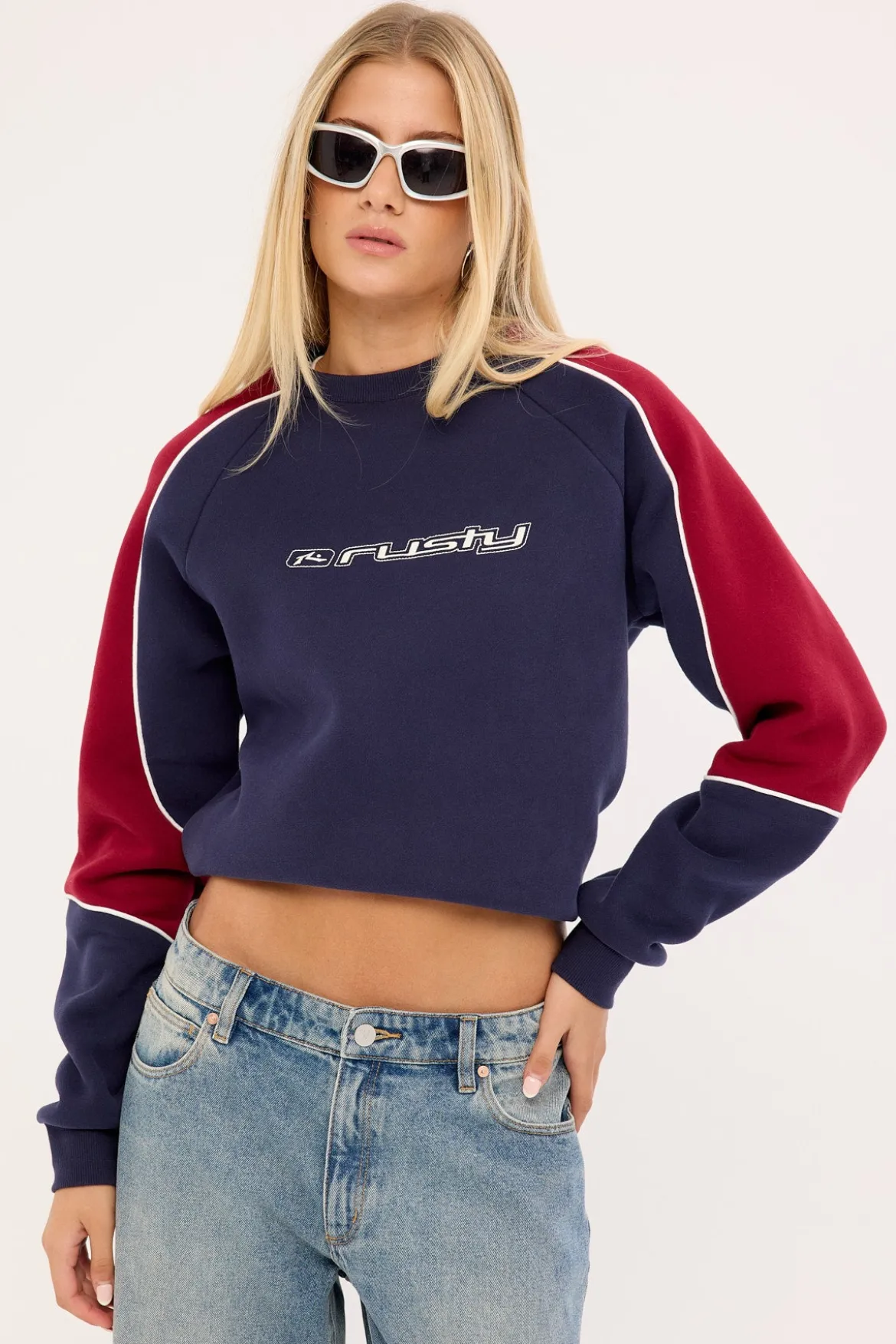 South Of The River Oversize Crew Fleece Navy/Red