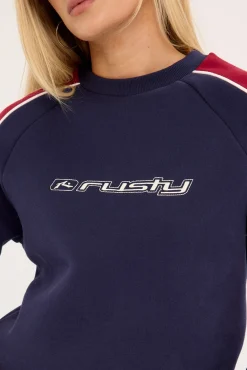 South Of The River Oversize Crew Fleece Navy/Red