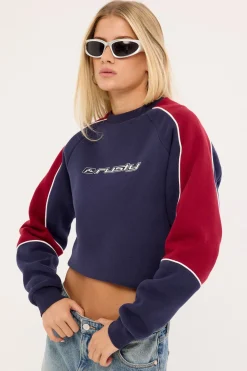 South Of The River Oversize Crew Fleece Navy/Red