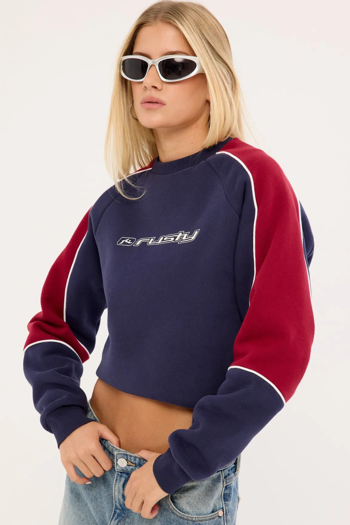 South Of The River Oversize Crew Fleece Navy/Red