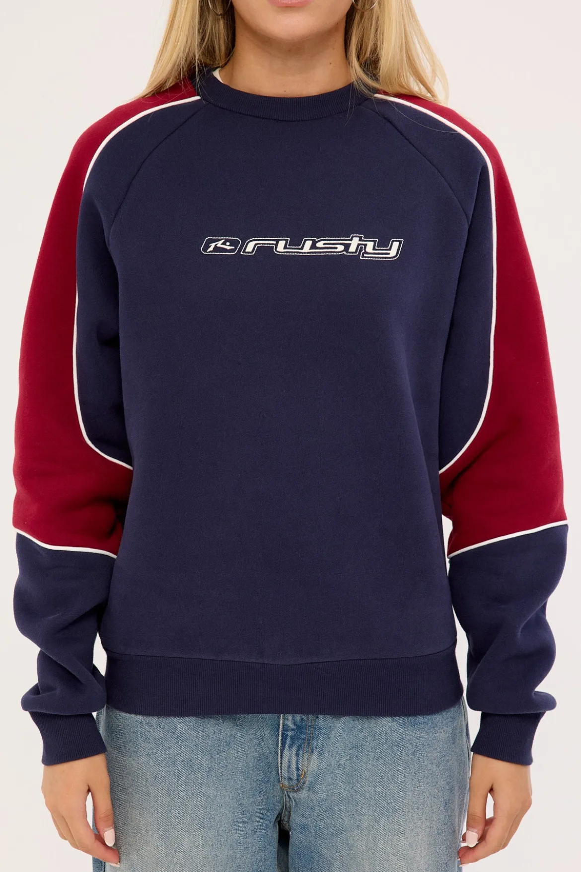 South Of The River Oversize Crew Fleece Navy/Red