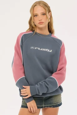 South Of The River Oversize Crew Fleece Washed Blue