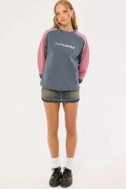 South Of The River Oversize Crew Fleece Washed Blue