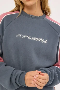 South Of The River Oversize Crew Fleece Washed Blue