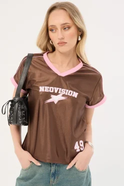 Spirit V Neck Jersey Relaxed Tee Brown