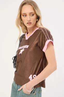 Spirit V Neck Jersey Relaxed Tee Brown