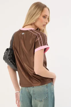 Spirit V Neck Jersey Relaxed Tee Brown