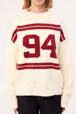 Sports Intarsia Knit Jumper Cream