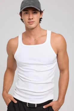 Square Neck Singlet Tank White