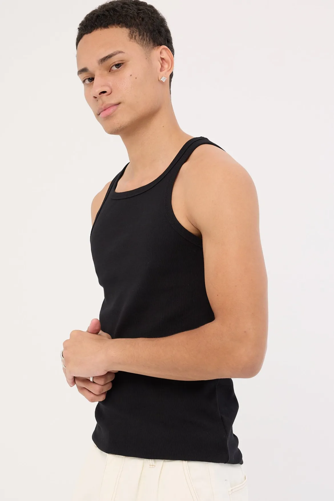 Square Neck Singlet Tank Black