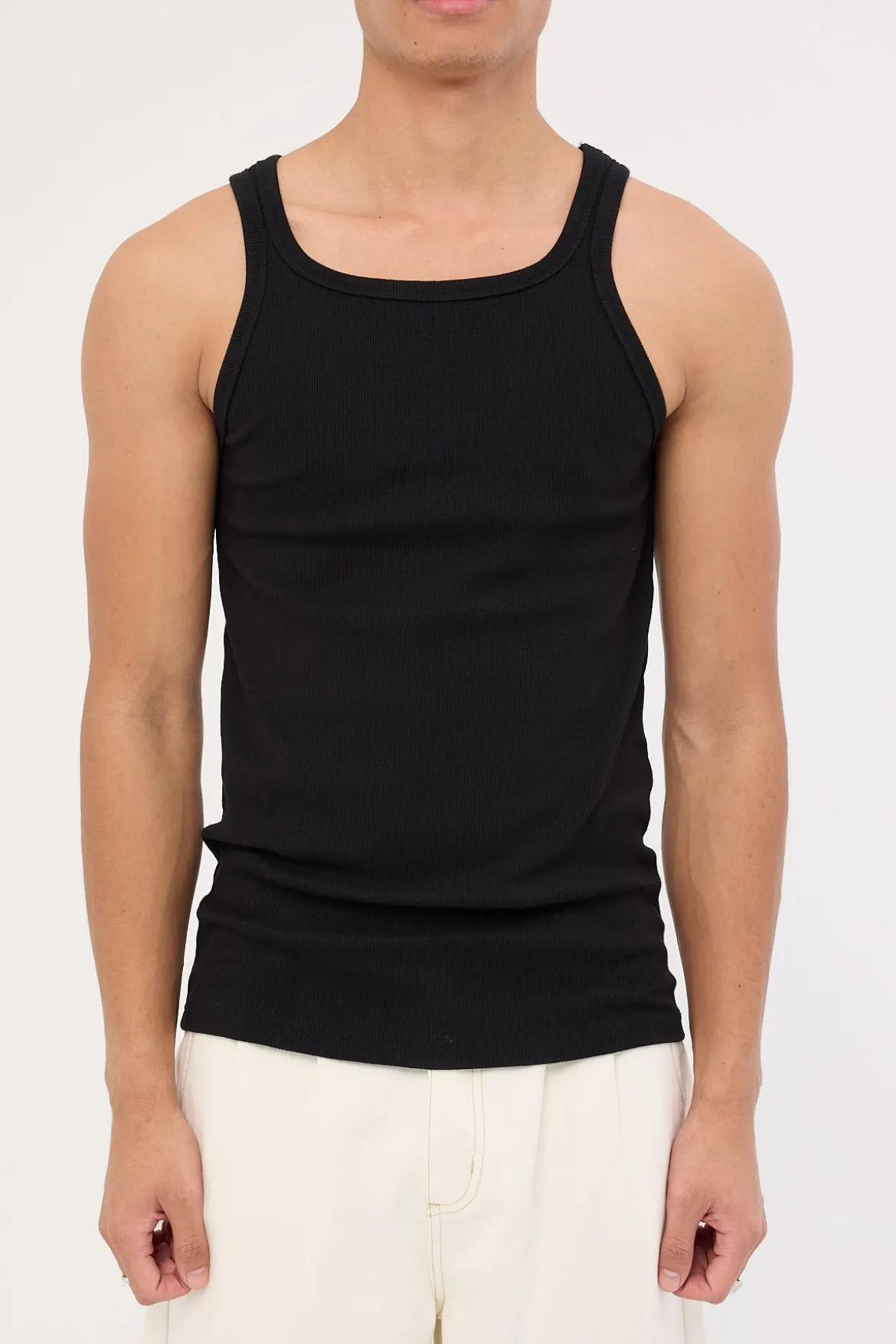 Square Neck Singlet Tank Black