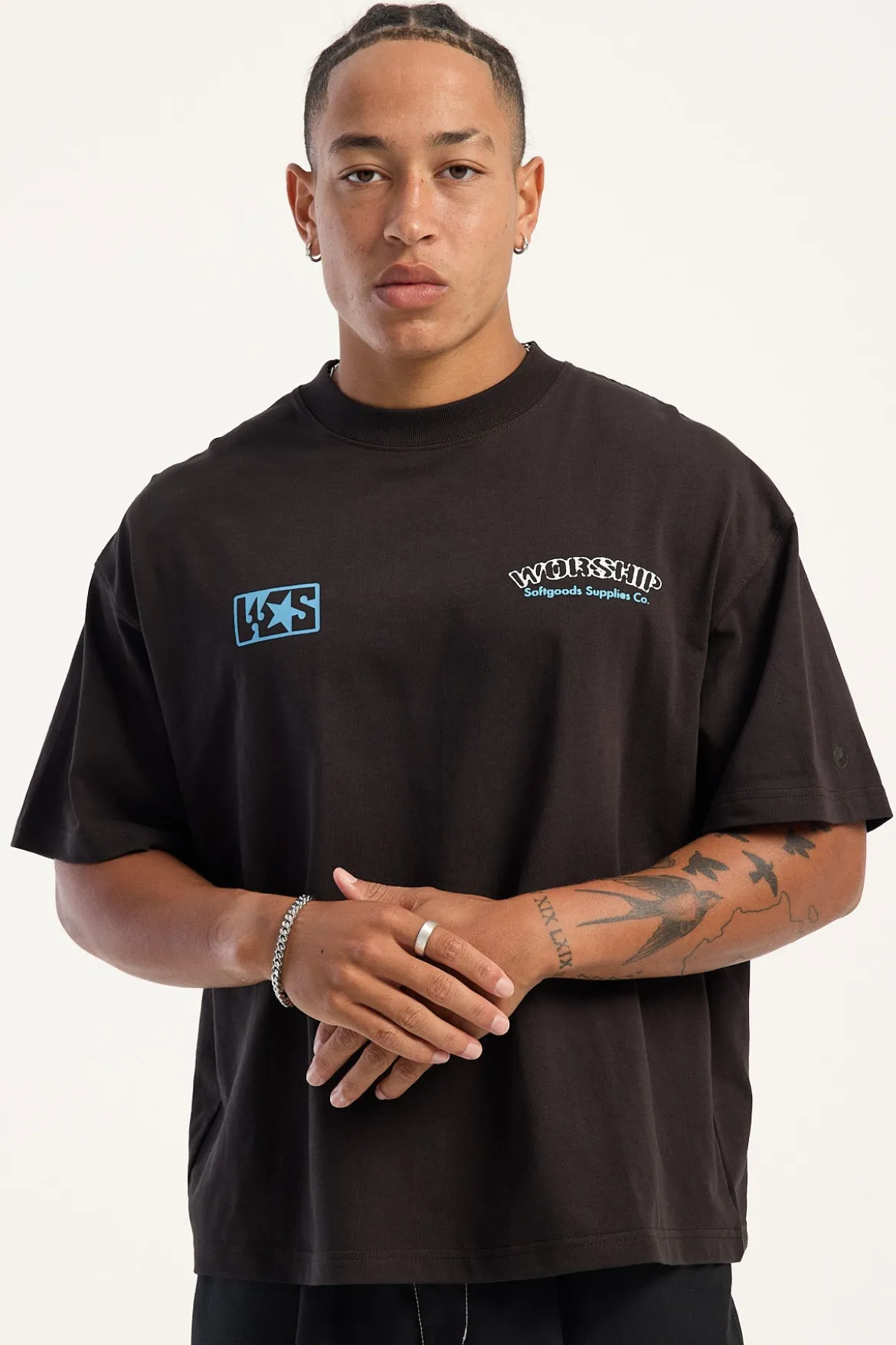 Starched Box Fit Cropped Oversize Tee Black Coffee