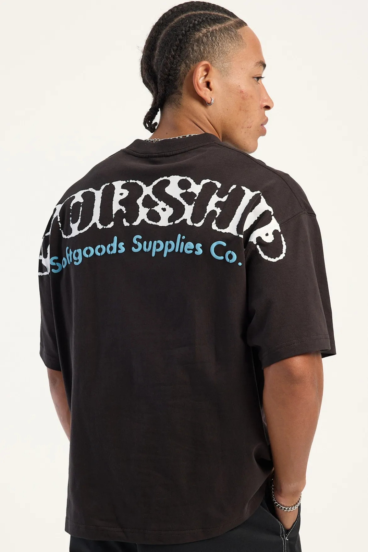 Starched Box Fit Cropped Oversize Tee Black Coffee
